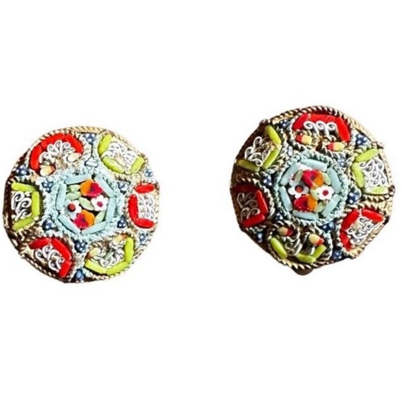 Vintage Italian Millefiore Clip‎ Earrings - Picture 1 of 9